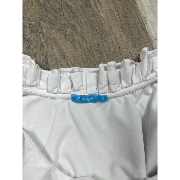 J McLaughlin Ruffle Neck Sleeveless Blouse Medium Catalina Cloth Tank Top Shirt - Picture 4 of 7